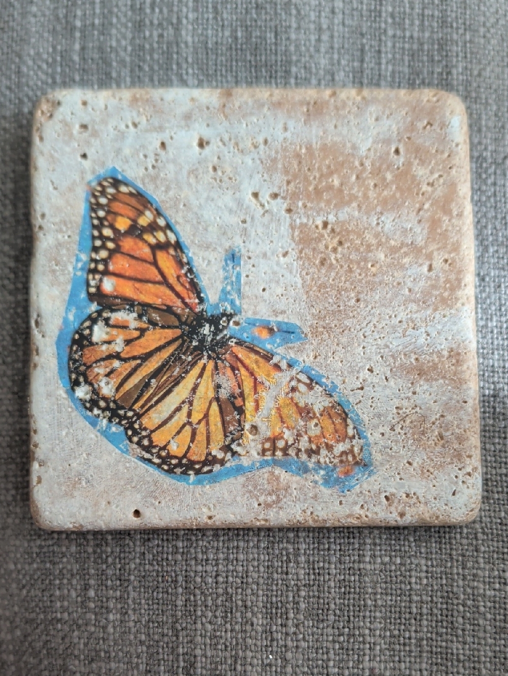 Handmade Orange Monarch Butterfly Stone Coaster